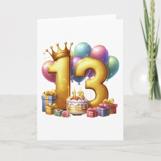 ゴールドの13歳の誕生日 サンキューカード (正面)