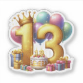 ゴールドの13歳の誕生日 シール (正面)
