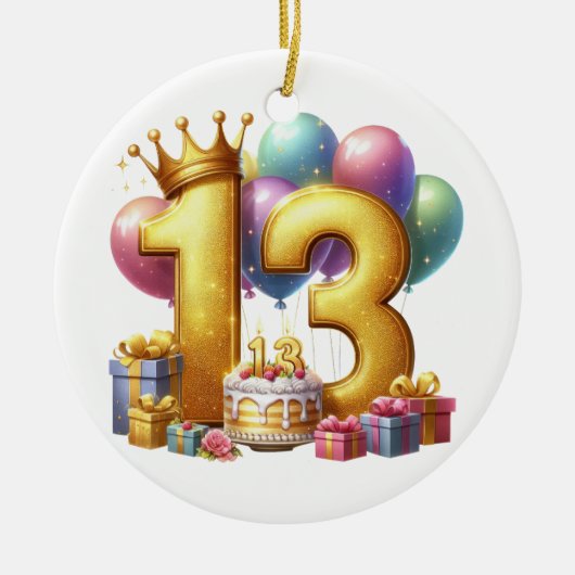 ゴールドの13歳の誕生日 セラミックオーナメント (正面)