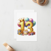ゴールドの13歳の誕生日 ノートカード (正面/裏面インサイチュ)