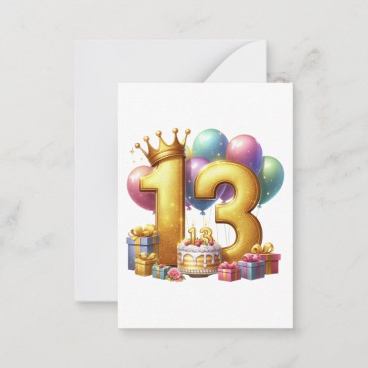 ゴールドの13歳の誕生日 ノートカード (正面)