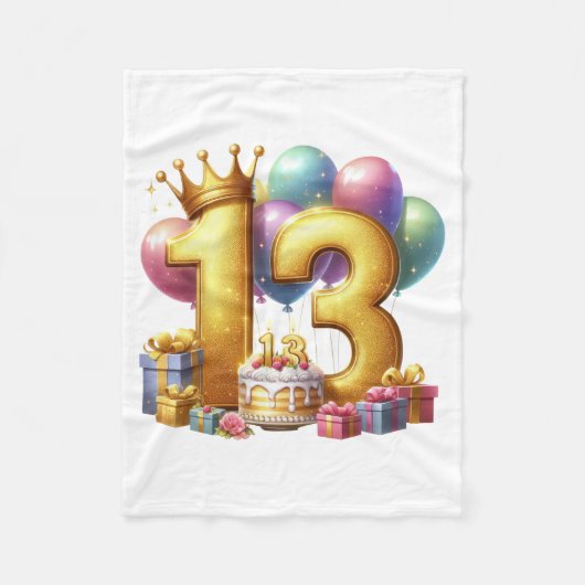 ゴールドの13歳の誕生日 フリースブランケット (正面)