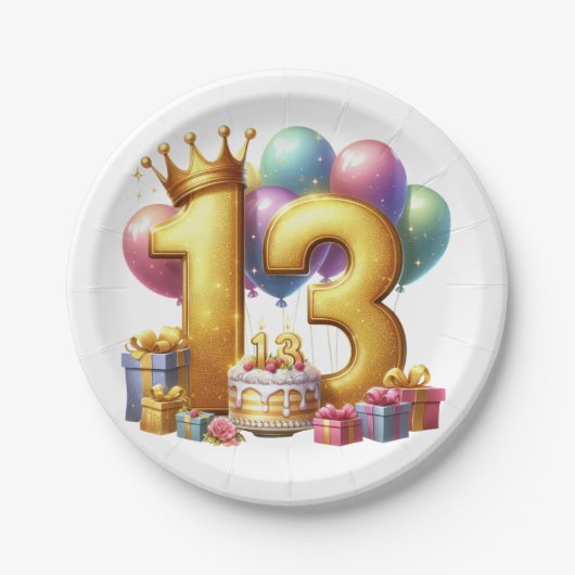 ゴールドの13歳の誕生日 ペーパープレート (正面)