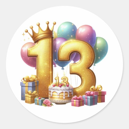 ゴールドの13歳の誕生日 ラウンドシール (正面)