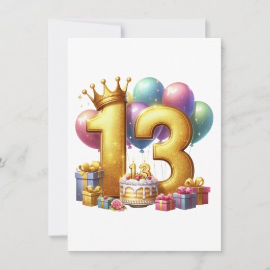 ゴールドの13歳の誕生日 招待状 (正面)