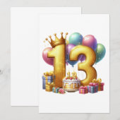 ゴールドの13歳の誕生日 招待状 (正面/裏面)