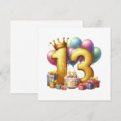 ゴールドの13歳の誕生日 招待状 (正面/裏面)