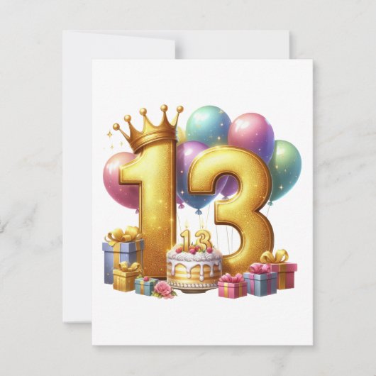 ゴールドの13歳の誕生日 招待状 (正面)