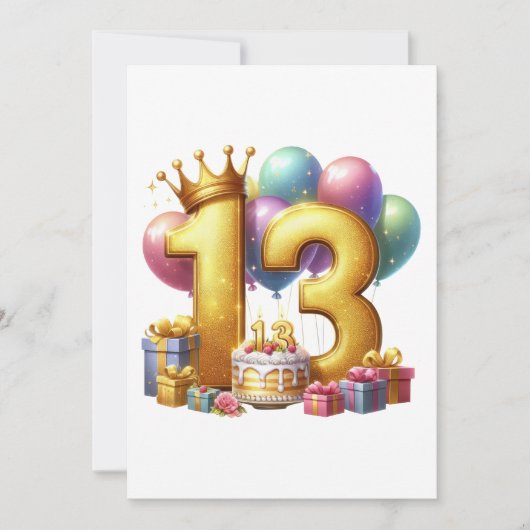 ゴールドの13歳の誕生日 案内状 (正面)