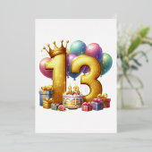 ゴールドの13歳の誕生日 箔招待状 (立ち正面)