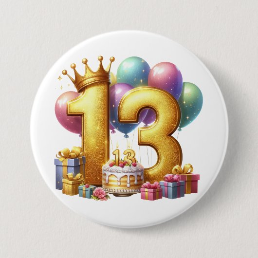 ゴールドの13歳の誕生日 缶バッジ (正面)