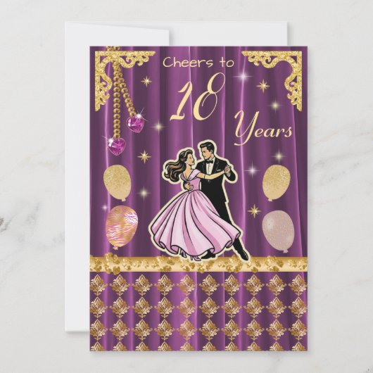 ゴールドの18歳の誕生日 | 大人へのステップをスタイル良く 招待状 (正面)