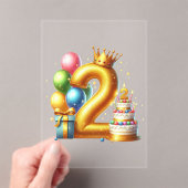 ゴールドの2歳の誕生日 アクリル招待状 (インサイチュ (ポータブル))