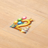 ゴールドの2歳の誕生日 アクリル招待状 (レイダウン)