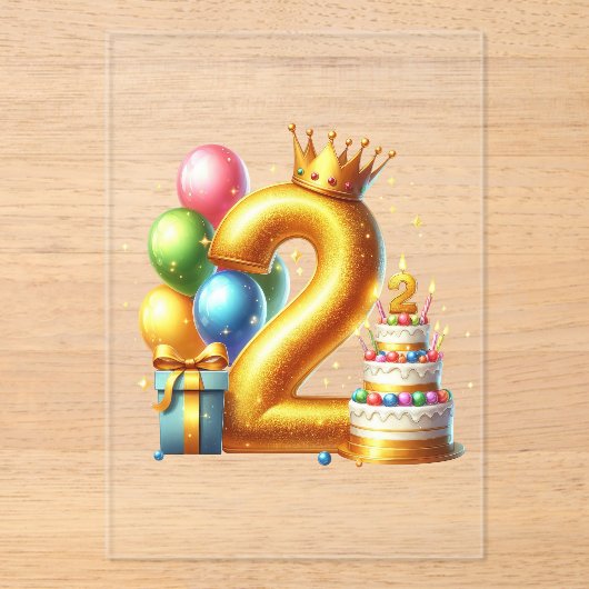ゴールドの2歳の誕生日 アクリル招待状 (正面)