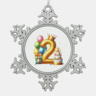 ゴールドの2歳の誕生日 スノーフレークピューターオーナメント
