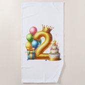 ゴールドの2歳の誕生日 ビーチタオル (正面)