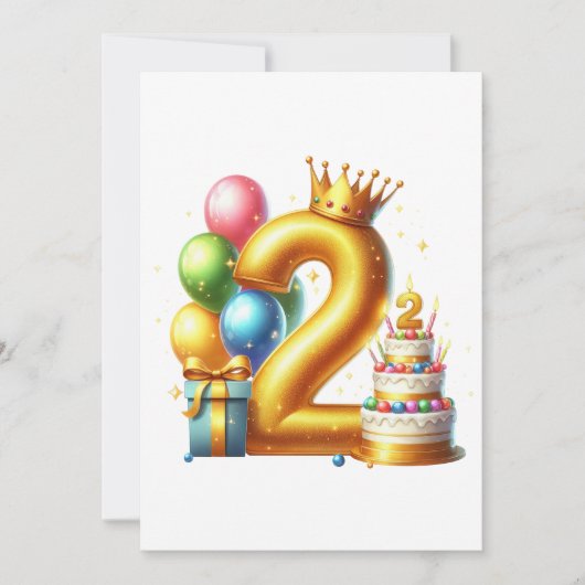 ゴールドの2歳の誕生日 招待状 (正面)