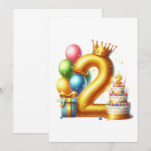ゴールドの2歳の誕生日 招待状 (正面/裏面)