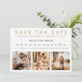 ゴールドの3つの写真グリッドに鉛筆で予定を入れて Save the Date セーブザデート (スタンド正面)