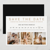 ゴールドの3枚写真グリッドに鉛筆で予定を入れてください Save the Date セーブザデート (正面/裏面)