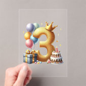 ゴールドの3歳の誕生日 アクリル招待状 (インサイチュ (ポータブル))
