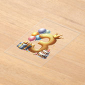 ゴールドの3歳の誕生日 アクリル招待状 (レイダウン)