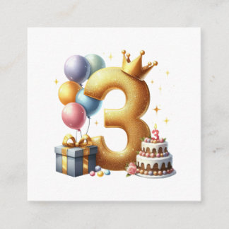 ゴールドの3歳の誕生日 エンクロージャーカード