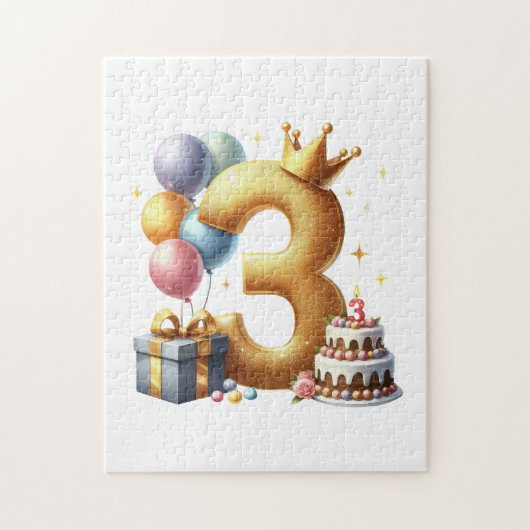 ゴールドの3歳の誕生日 ジグソーパズル (縦)