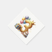 ゴールドの3歳の誕生日 スタンダードカクテルナプキン (角)