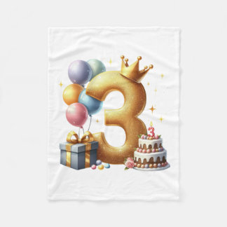 ゴールドの3歳の誕生日 フリースブランケット