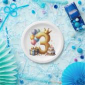 ゴールドの3歳の誕生日 ペーパープレート (パーティー)