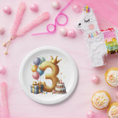 ゴールドの3歳の誕生日 ペーパープレート (パーティー)