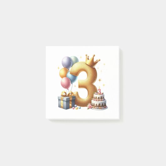 ゴールドの3歳の誕生日 ポストイット (正面)