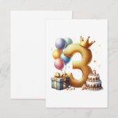 ゴールドの3歳の誕生日 出欠カード (正面/裏面)