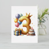 ゴールドの3歳の誕生日 箔招待状 (立ち正面)
