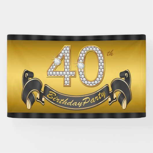 ゴールドの40歳の誕生日パーティー 横断幕 (横)
