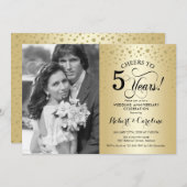 ゴールドの5周年結婚記念日写真付き 招待状 (正面/裏面)