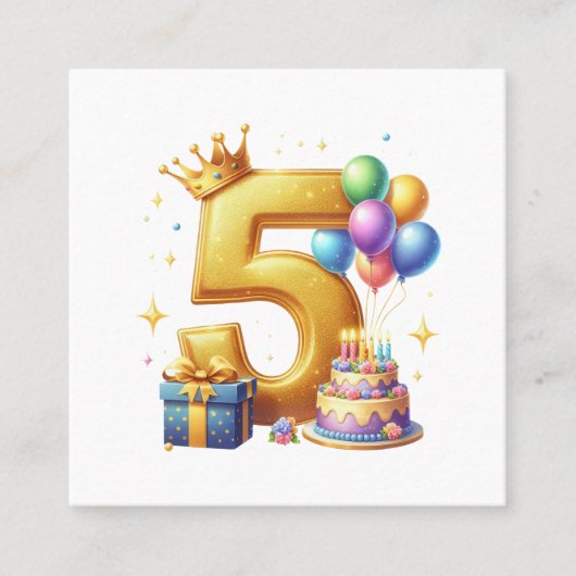 ゴールドの5歳の誕生日 スクエア名刺 (正面)