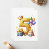 ゴールドの5歳の誕生日 ノートカード (正面/裏面インサイチュ)