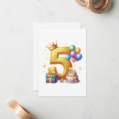 ゴールドの5歳の誕生日 ノートカード (正面/裏面インサイチュ)