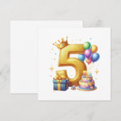 ゴールドの5歳の誕生日 招待状 (正面/裏面)
