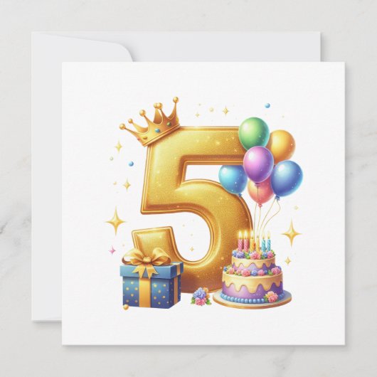 ゴールドの5歳の誕生日 招待状 (正面)