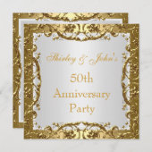 ゴールドの50周年結婚記念日パーティー招待状2 招待状 (正面/裏面)