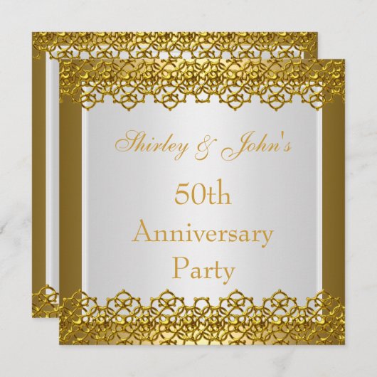 ゴールドの50周年結婚記念日パーティー招待状 招待状 (正面/裏面)