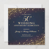 ゴールドの50周年結婚記念日パーティー 招待状 (正面)