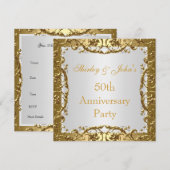ゴールドの50周年結婚記念日パーティー 招待状2 招待状 (正面/裏面)