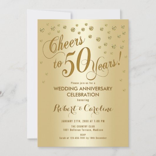 ゴールドの50周年結婚記念日招待状 招待状 (正面)