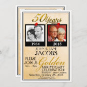 ゴールドの50周年結婚記念日招待状 招待状 (正面/裏面)