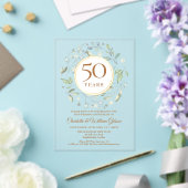 ゴールドの50周年結婚記念日 ラウレルグリーン アクリル招待状 (インサイチュ (ウェディング))